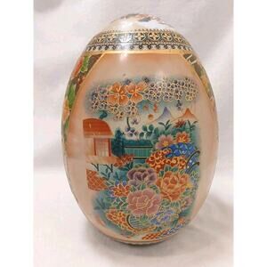 Vntg Huge Japanese Satsuma Egg Asian Decor Orient Hand Painted Cloisonne Floral